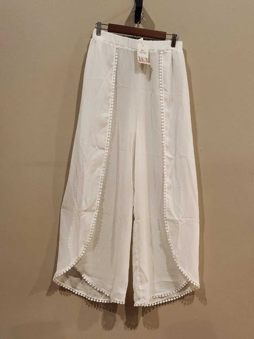 Bon Voyage Women's Sheer Wide Leg Cover Up Pants White Medium NWT